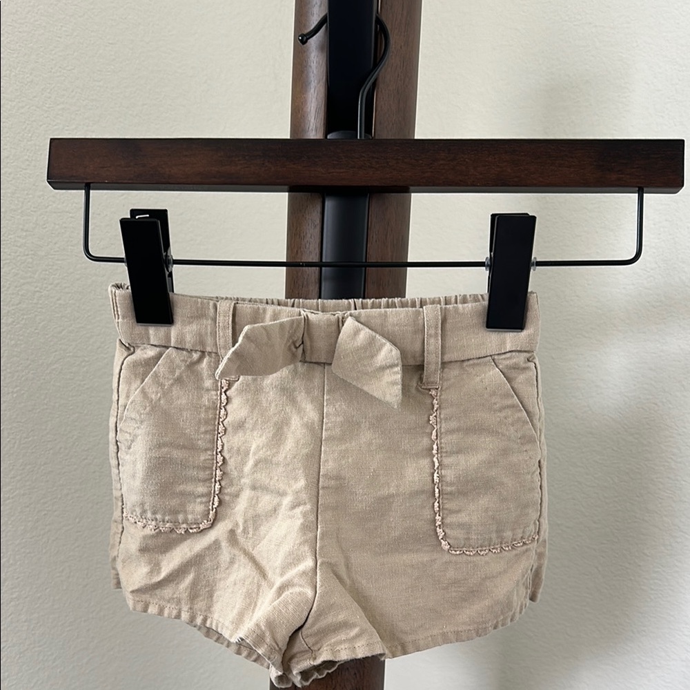Tan Bow Accent Shorts